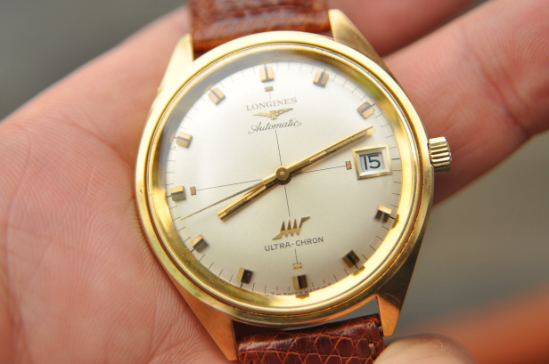 Đồng hồ Longines cổ Ultra-Chron vàng đúc 18k mặt sấm sét
